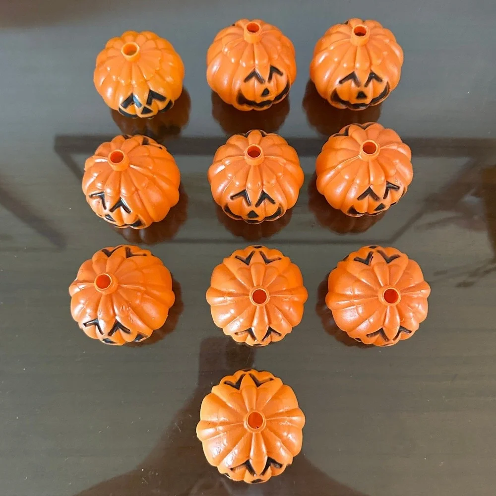 10 Vtg Halloween Plastic Pumpkin Blow Mold String Light Covers JOL Double Sided
